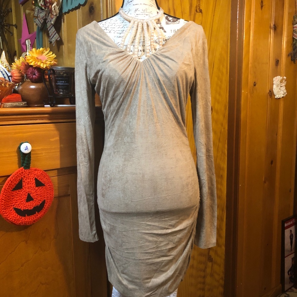 Pearl Detail long faux-suede top